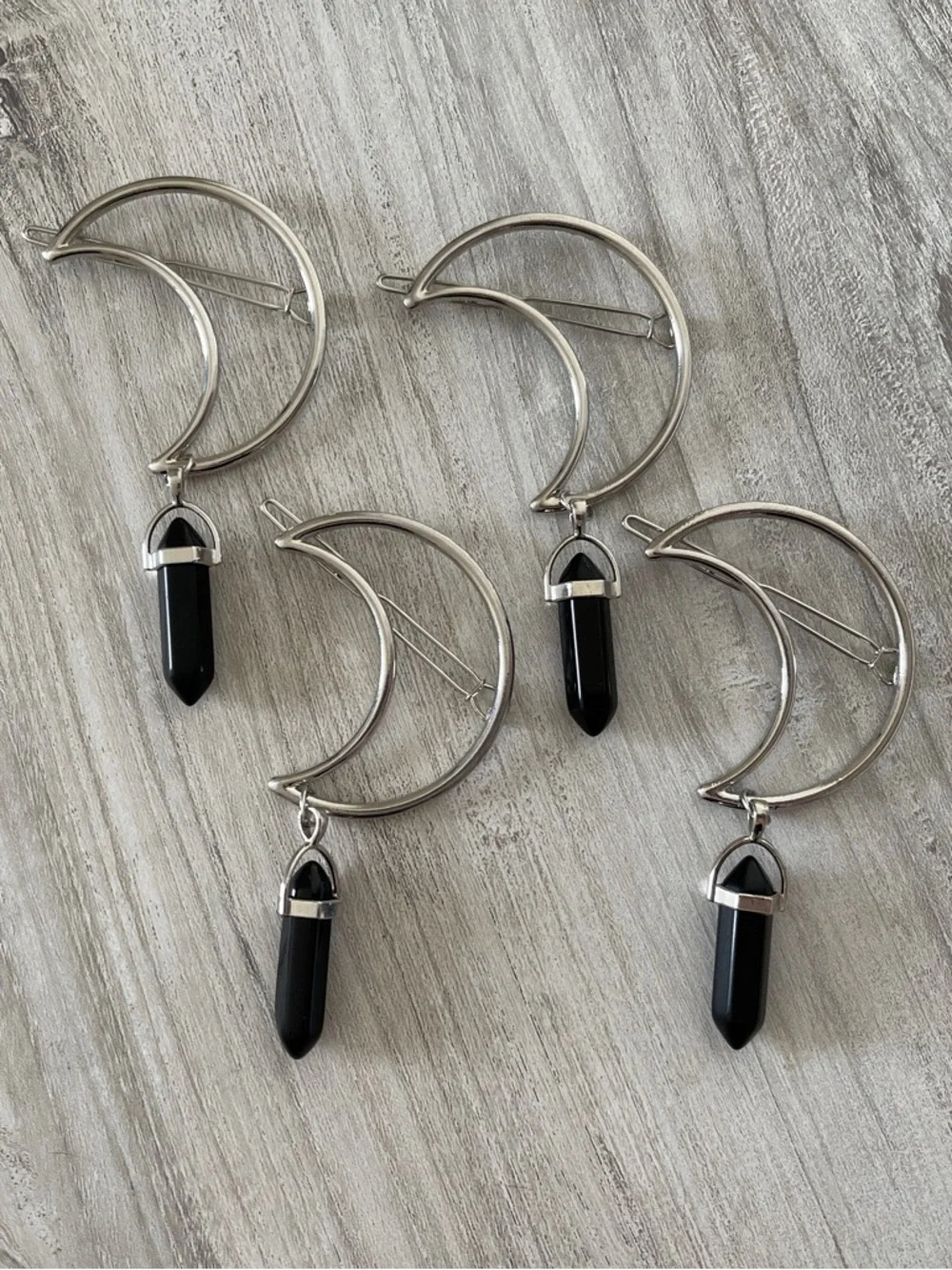 Silver Moon Hair Clip with Black Crystal - Picture 1 of 5